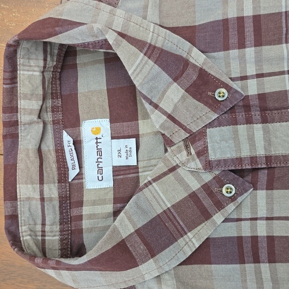 CARHARTT Men's 2XL Plaid LS Shirt Button Down Casual- Brown Maroon - Picture 2 of 6